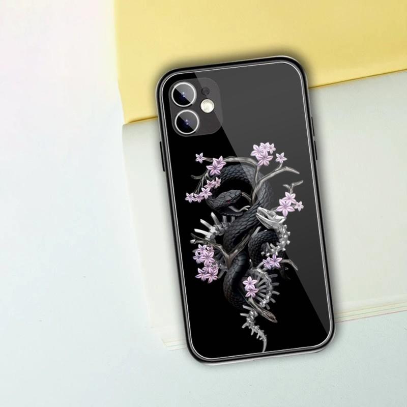 Snake And Flower Phone Case For IPhone 14 13 12 11 XS X 8 7 6 Plus Mini Pro Max SE 2022 Black PC TPU Glass Phone Cover