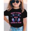 Summer Just A Girl Who Likes K-POP " Pattern Printed Children T-shirt Trendy Girls Clothing Casual Fashionable Kids Short Sleeve