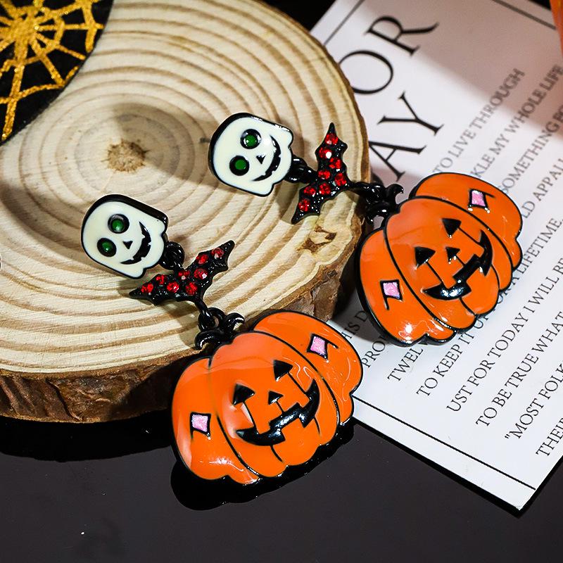 Halloween Cartoon Earrings: Pumpkin, Ghost & Bat Dangles for Women
