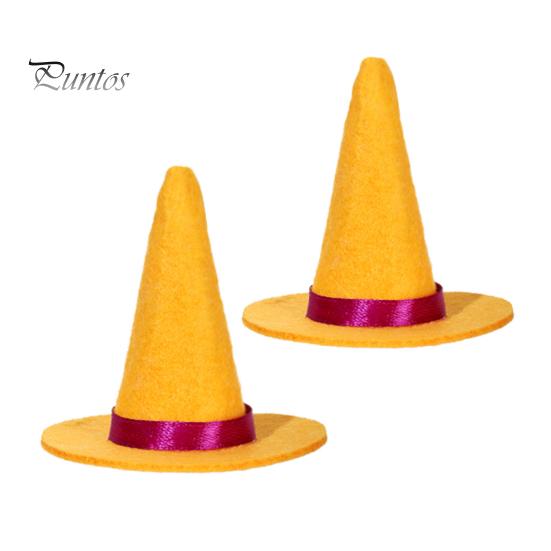 Handmade Ribbon Witch Hat Crafts 2 Pcs Mini Felt Hats, Cute Tiny Wizard Wine Halloween Decorations Bottle Topper for Party Favors, DIY Crafts,