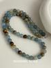 SuChuang Sterling Silver Aquamarine Beaded Necklace - Women's Simple & Versatile Design Choker.