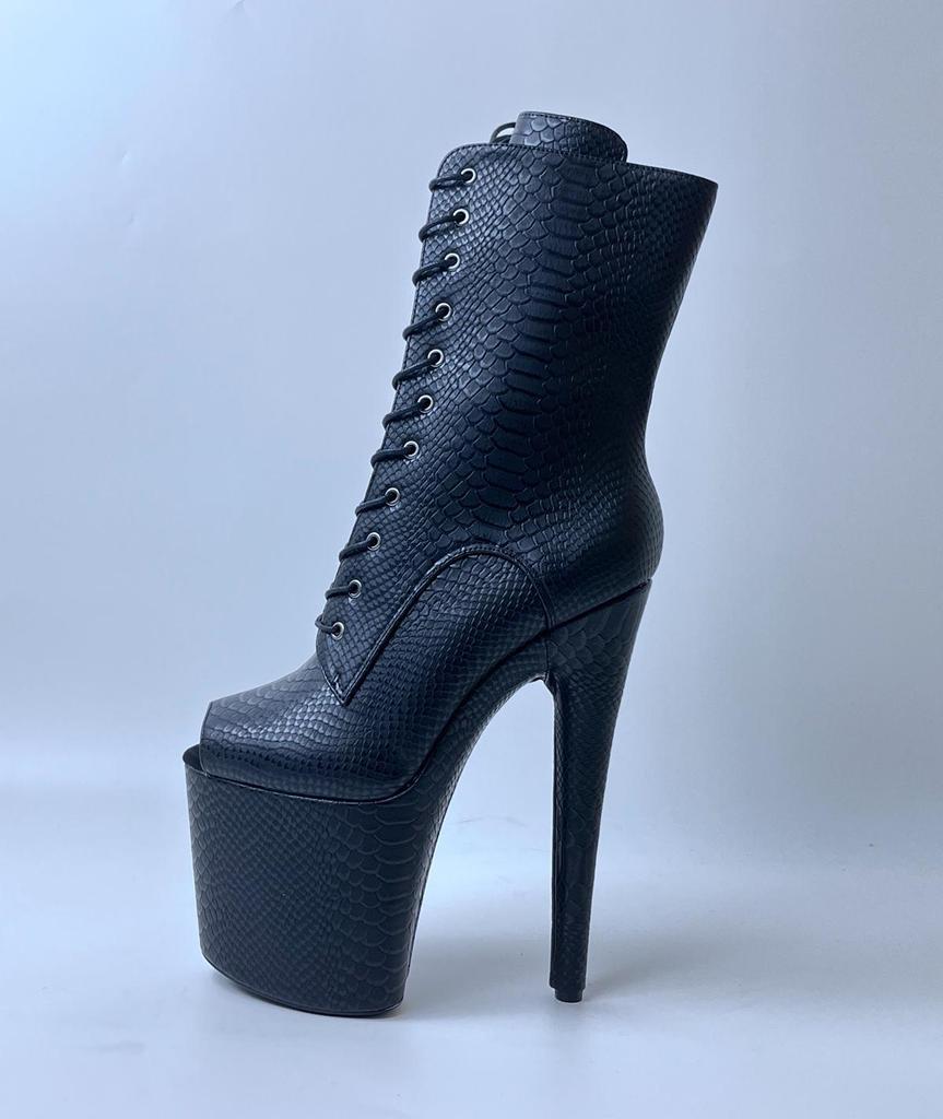 European Peep-toe Snake Print Unisex Ankle Boots for Stage and Pole Dancing, 20cm Heel