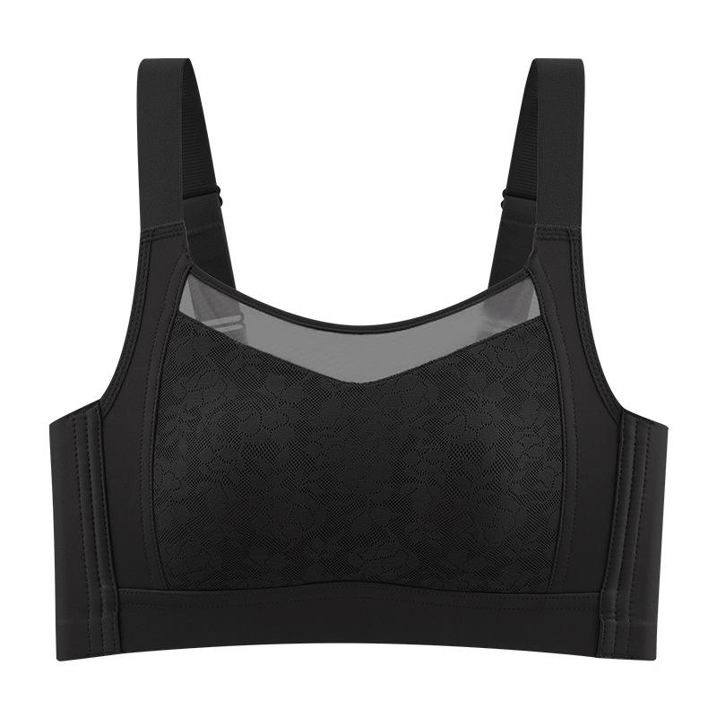 Beautiful Back Mesh Lace Bunny Bra: Anti-Bump, Thin Cups for Side Gather, Large Sizes, Anti-Exposure. M чёрный