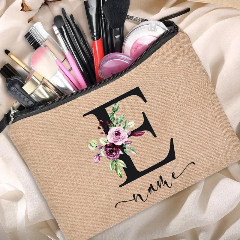 Personalized Linen Makeup Bag Able Women's Travel Shopping Beauty Portable Single Party Decoration Gift