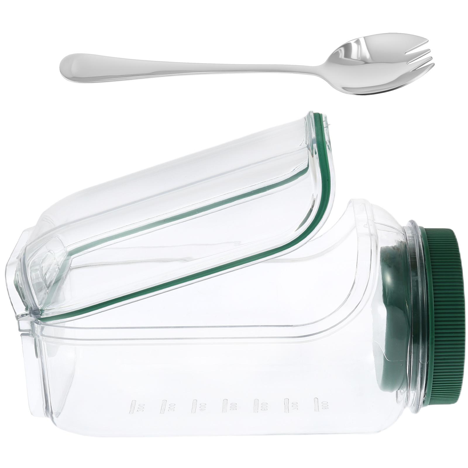 1000ML Salad Box Sealed Leak-proof Salad Jar with 90 ml Dressing Cup and Fork Plastic Salad Storage Jar for Office Travel Picnic