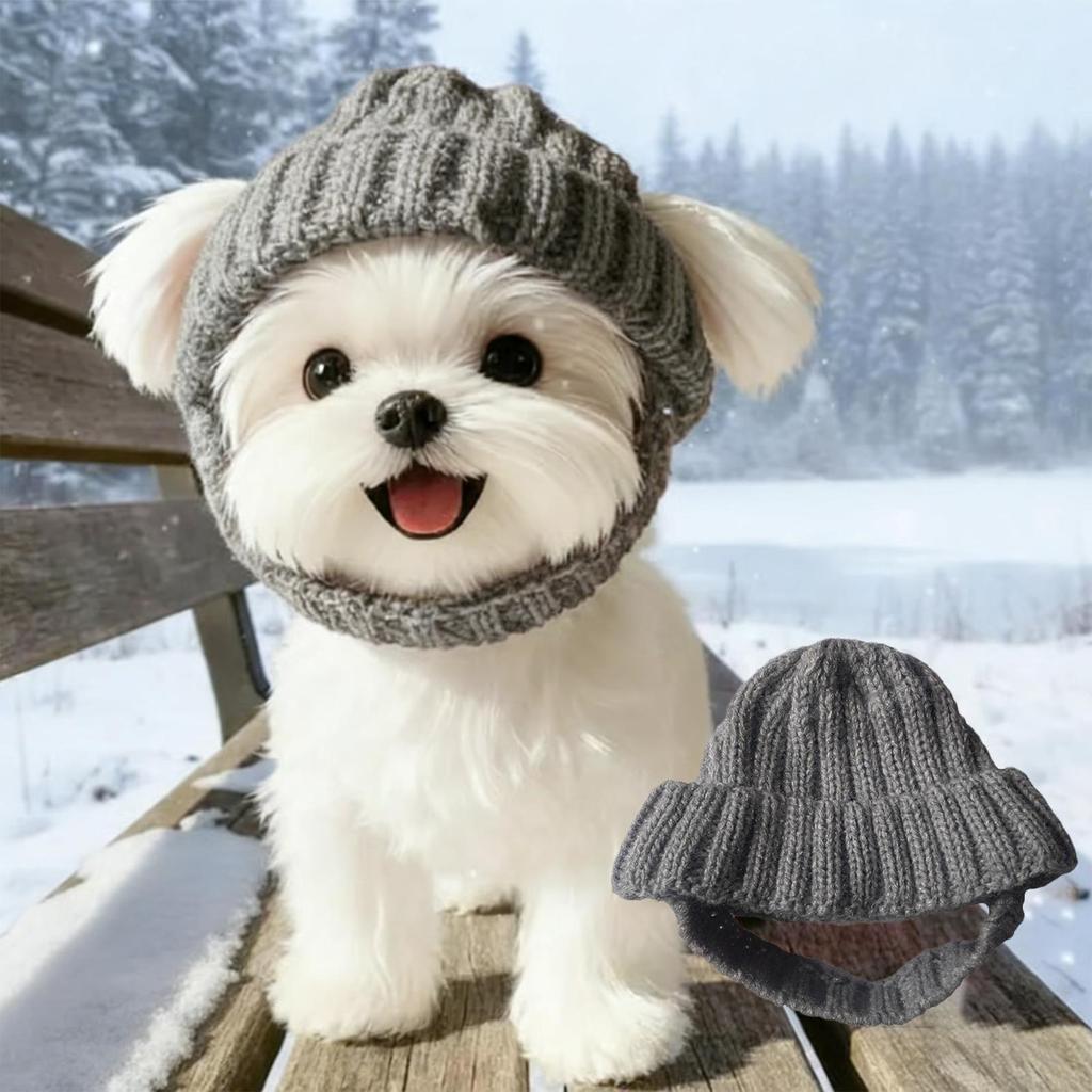 Pet Knitted Hat Red Warm Dog Beanie with Ear Holes Festive Winter Warm Pet Headwear Knitted Hat for Small Medium Dogs