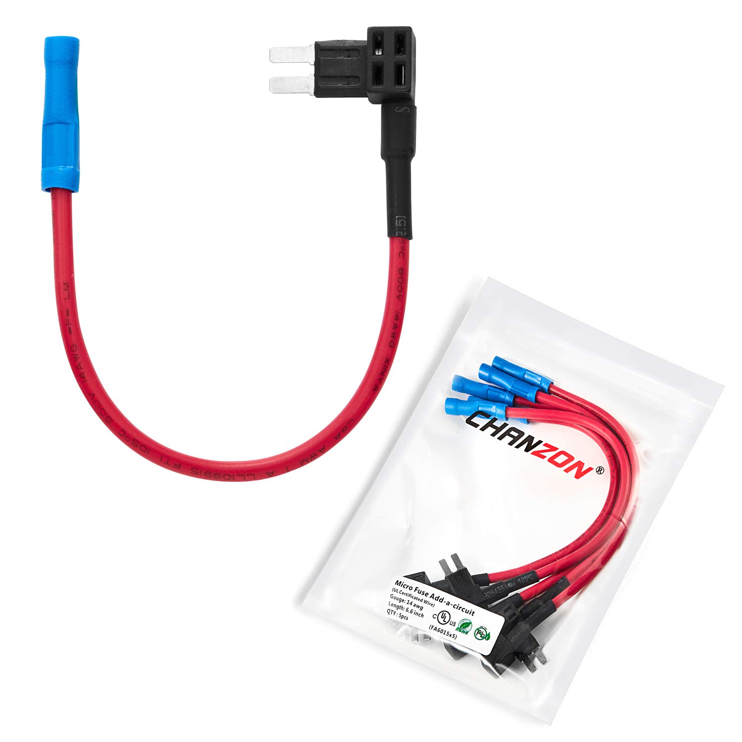 

[UL Wire] Chanzon 5pcs 14awg Add-a-circuit Micro2 Fuse Holder Fuse Tap Adapter for 30A Car Motorcycle A) 14AWG