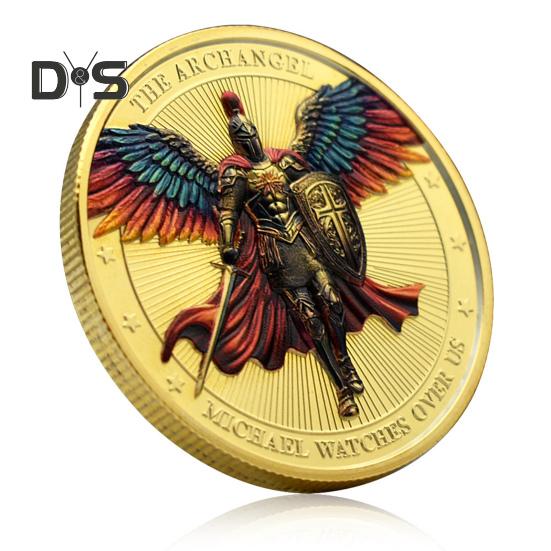 1/3/5Pcs Archangel Michael Challenge Coin Double-sided Carved Metal Medal Commemorative Medallion Round Collection Coin Home Office Desk Decoration