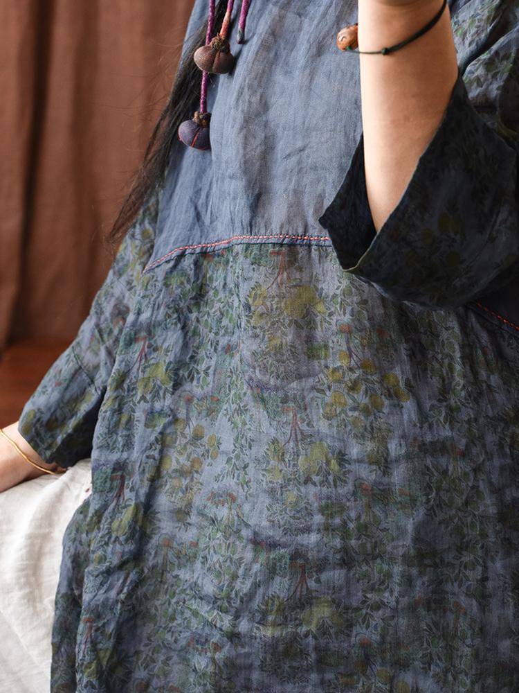 Johnature Dámská trička s květinovým potiskem z lnu s dlouhým rukávem jarní vintage trička vysoké kvality dámské oblečení trička