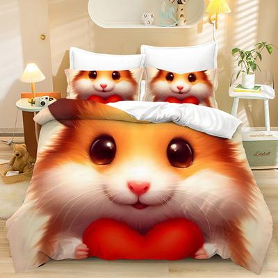 Home Textiles Three-Piece Cute Little Squirrel Cartoon Digital Printing Quilt Pillowcase Bedding