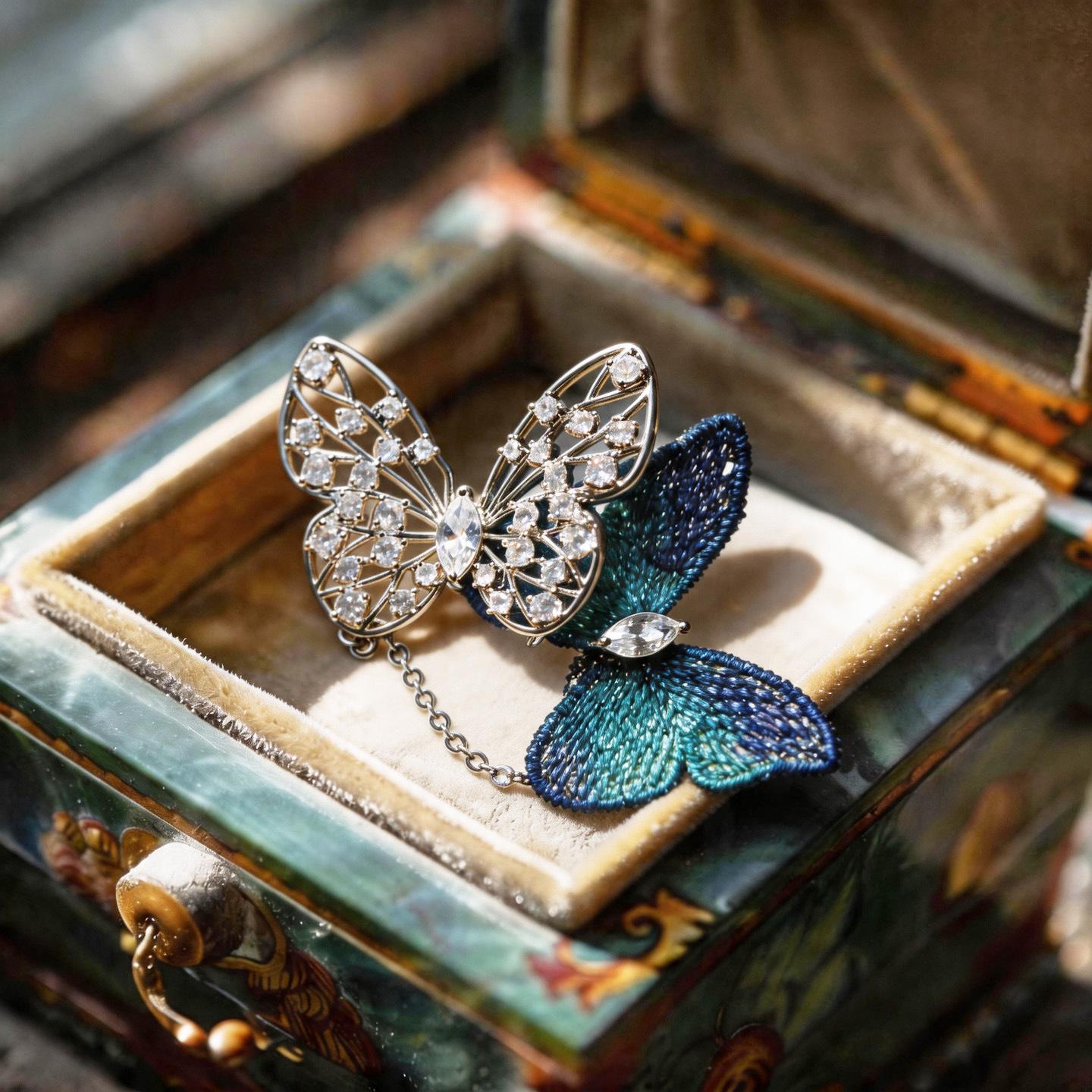 Light Luxury High-end Heritage Embroidery Zircon Butterfly Brooch Design, Chinese-style Clothing Accessory Pin