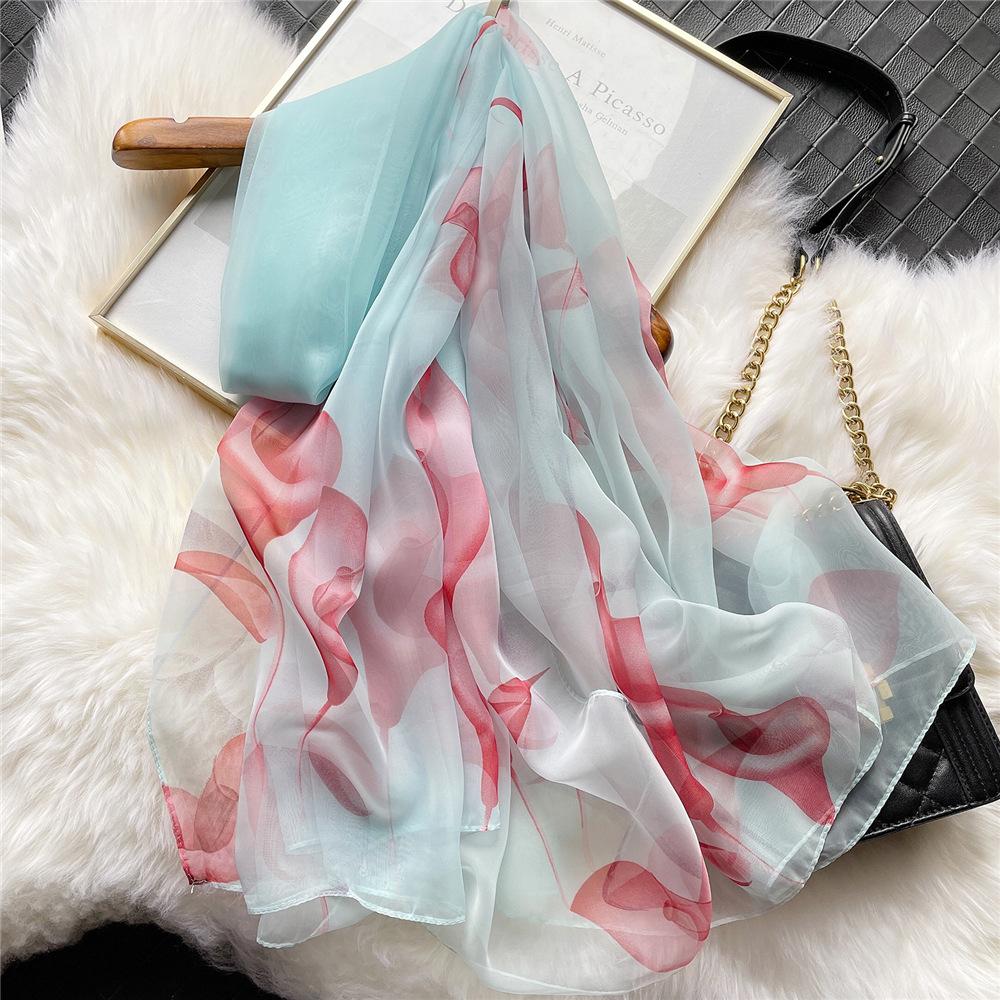 Small Fresh Elegant and Versatile Seaside Defense Beach Towel Dual-purpose Shawl Soft Gauze Women's Spring and Summer Long Silk Scarf