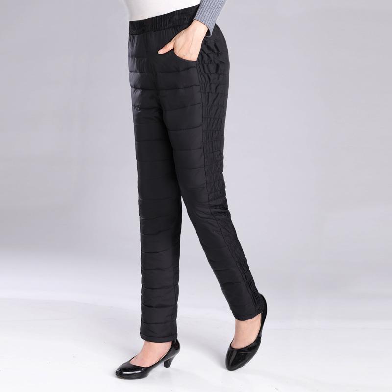

Женские зимние пуховые брюки с высокой талией, утолщенные и облегающие, подходят для людей среднего и пожилого возраста, теплые и удобные. 5XL чёрный