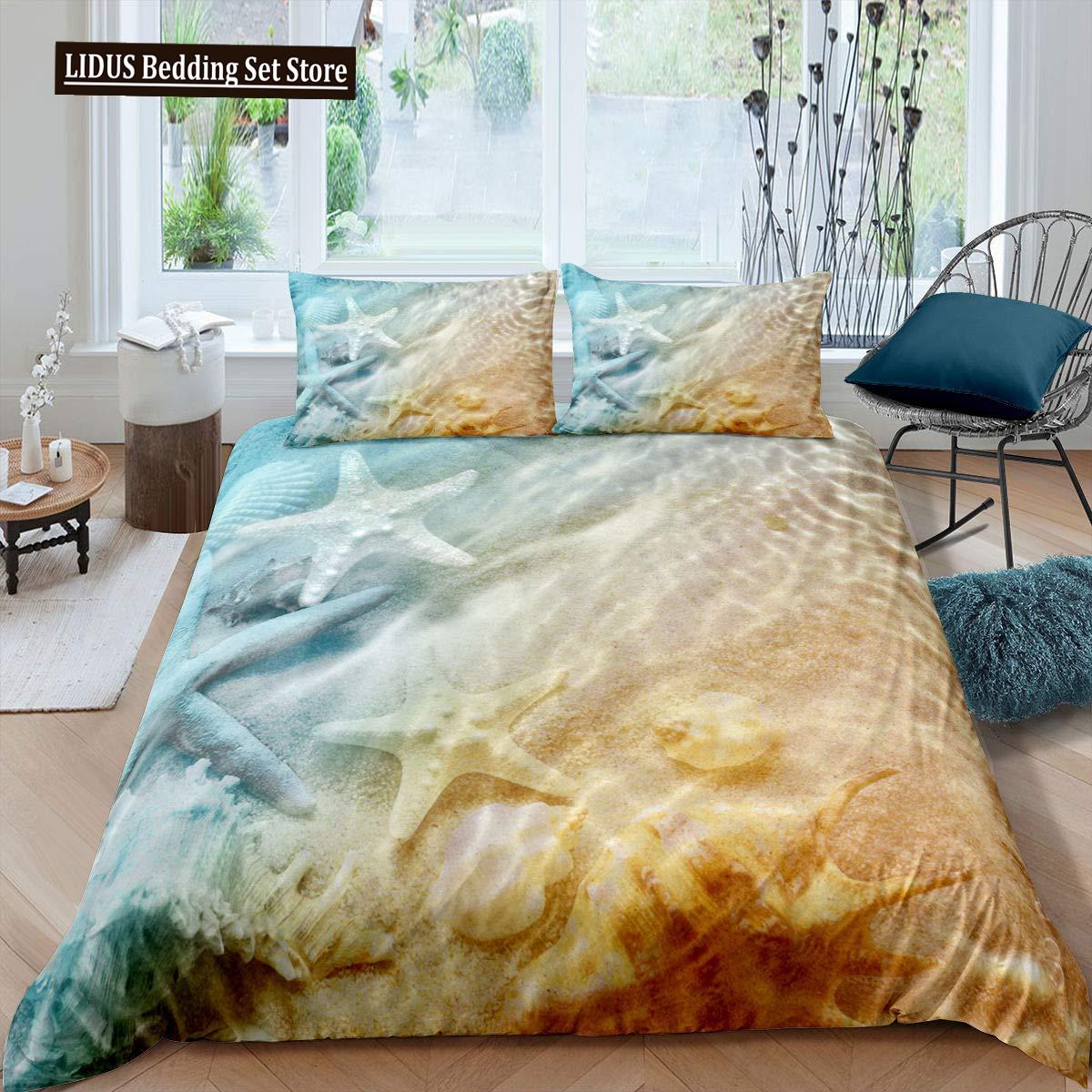 

Летний Пляжный Комплект Пододеяльника Квин Океанический Постельный Комплект Гавайские Пальмы Морская Жизнь Морские Волны Рыбы Принт Комплект Чехла для Одеяла EU single(135x200cm)