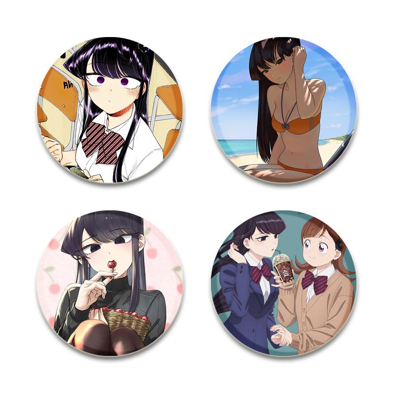 32/44/58mm Komi Cant Communicate Round Pin Cute Girl Cartoon Snap-in Brooches for Backpack Cothes Accessories Anime Collection Badge