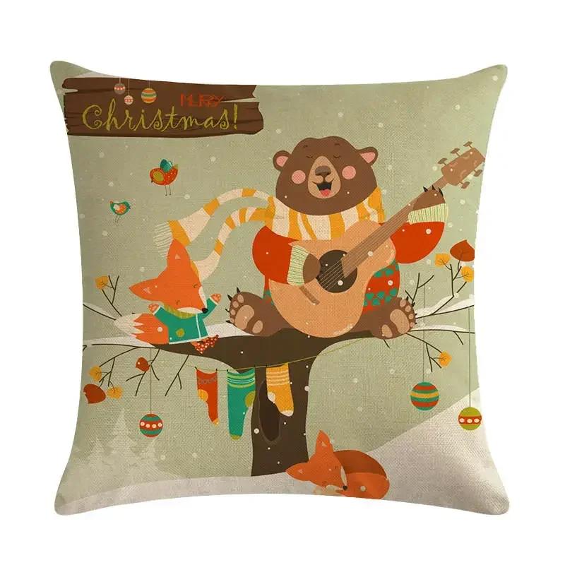 Nordic Cartoon Christmas Polar Bear Animal Print Cushion Cover Decorative for Sofa Linen Pillow Case Home Decor 45X45CM