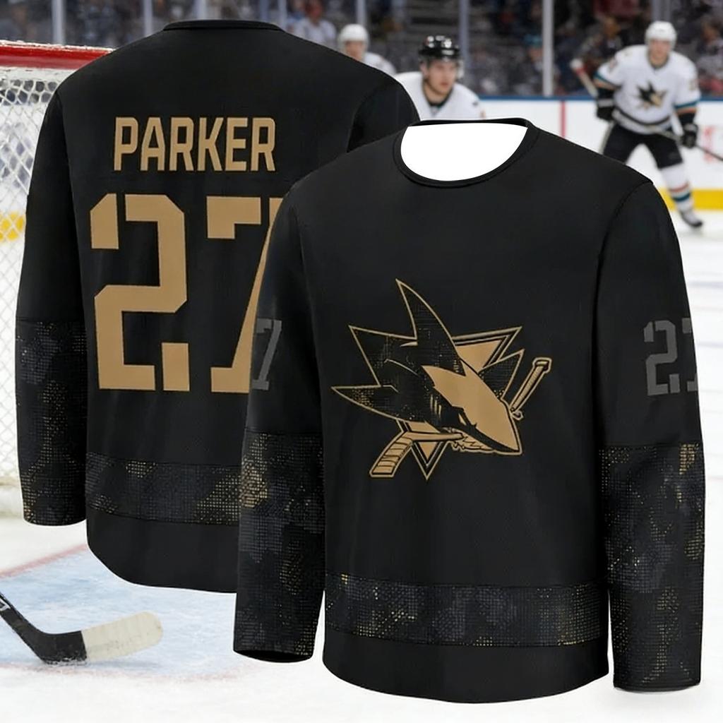 Maglia da Hockey su Ghiaccio da Uomo con Logo Squalo Stampato in 3D, Traspirante e Asciugatura Rapida, Top a Maniche Lunghe per Appassionati Entusiasti Bambini