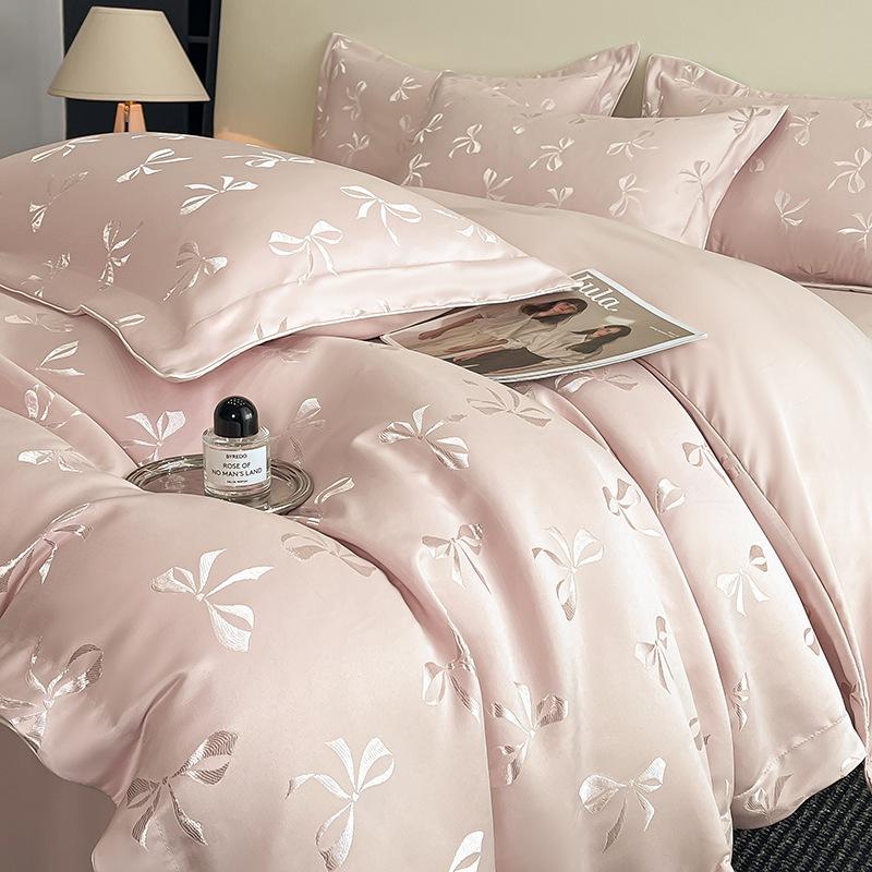 Set de lenjerie de pat de lux de vară Jacquard Tencel spălat și mătase Lyocell - Husă de plapumă mătăsoasă nude (3 bucăți)