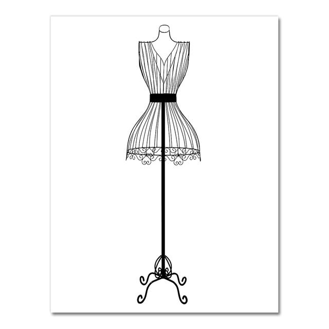 Sewing Print Fashion Wall Art Picture Room Wall Decor , Vintage Fashion Sewing Machine Poster Model Mannequin Canvas Painting No Frame