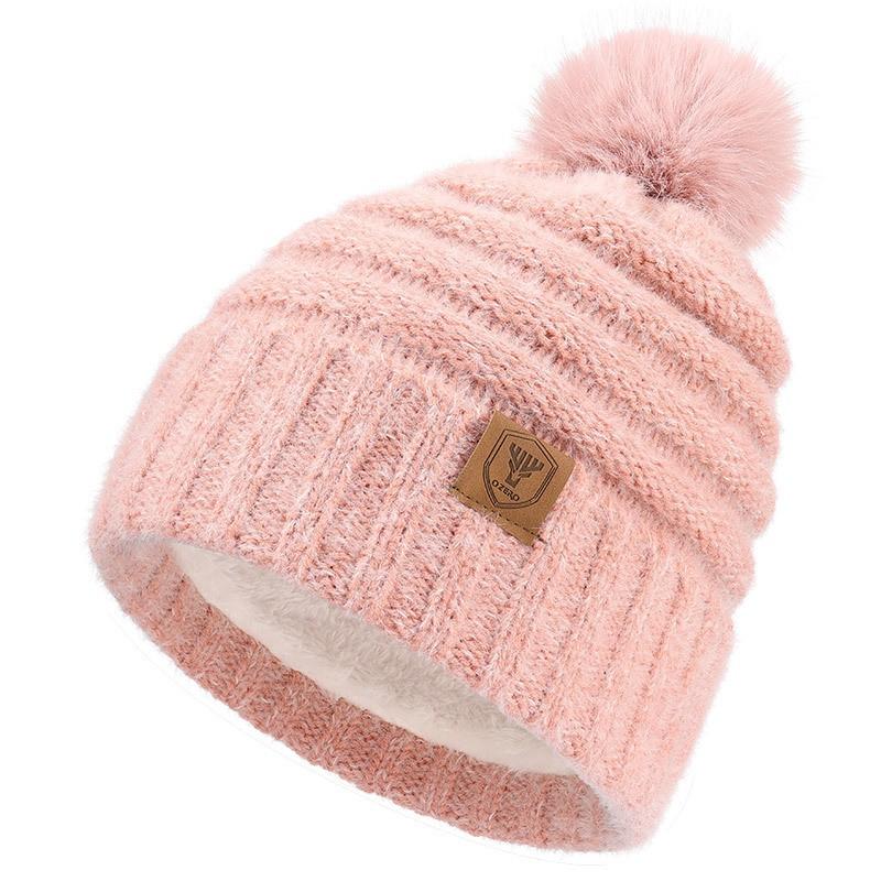 Womens Winter Knit Beanie Hat With Pom Warm Fleece-Lined Acrylic Cap Casual Chic Outfits 0093 Pink 150g
