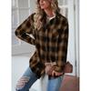YYFS Women's Fashion Casual Spring Fall Plaid Print Long Sleeve POLO Neck Blouses & Shirts
