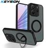 KEYSION 360°Rotating Ring Stand Magnetic Phone Case for Redmi Note 14 4G Matte Translucent Shockproof Back Cover for Redmi Note 14 5G