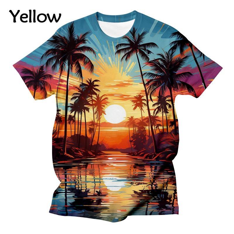 New Palm Tree Sunset Graphic Men's/women's Fashion 3D T-shirt Comfortable and Breathable Shirt Casual Funny Men's Summer Tees