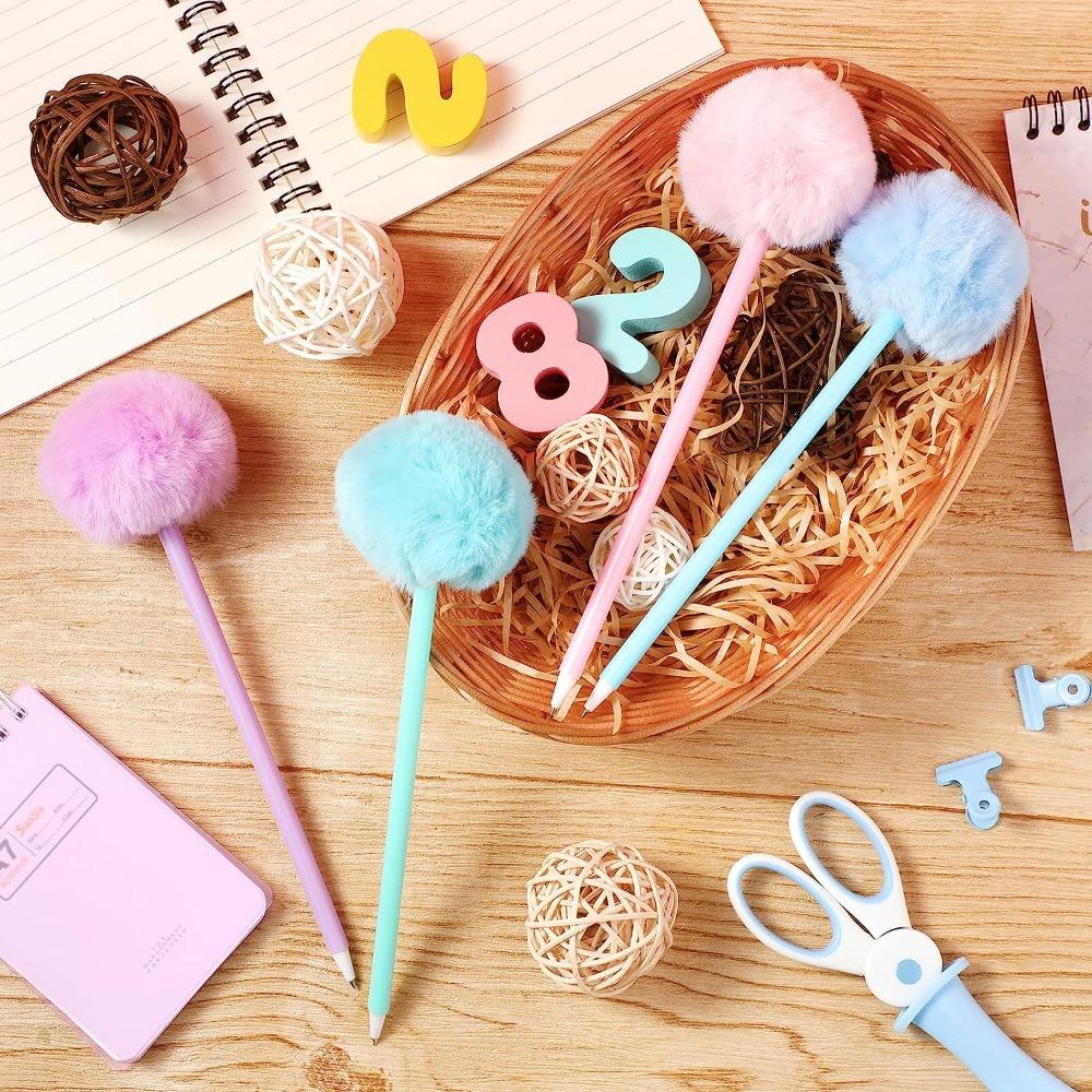 أقلام كروية منفوشة باللون الأخضر، أقلام قطيفة، حبر جل أزرق أزرق، للنساء، لون معكرون، قلم حبر جاف