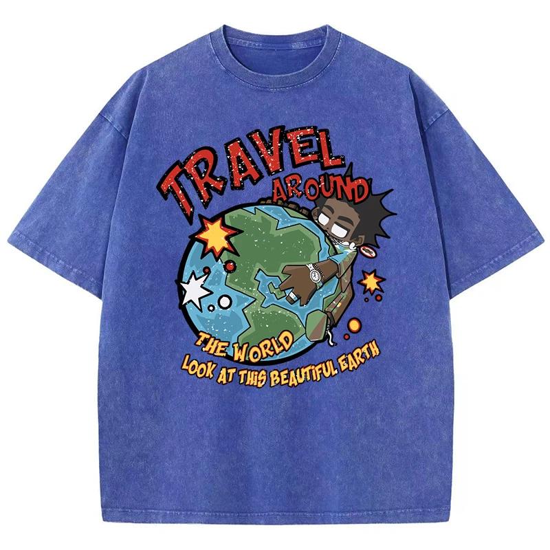 Summer World Tour T-shirt Men's and Women's Water Wash Vintage T-shirt Breathable Casual Comfortable Top Clothing