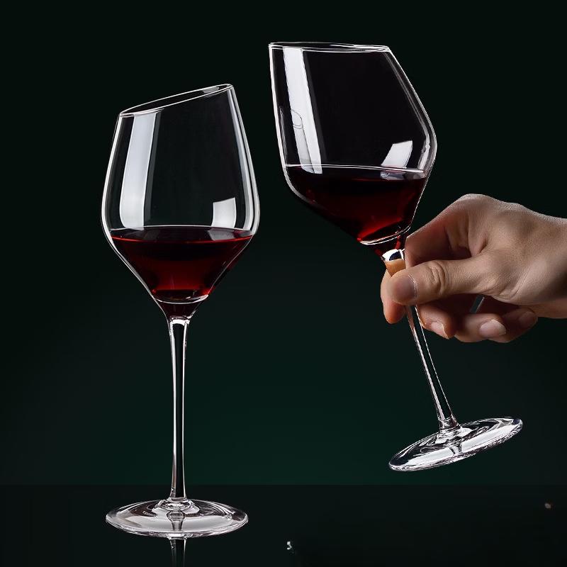 Shangqi Crystal Glass Slanted Burgundy Red Wine Goblet, Set of 2