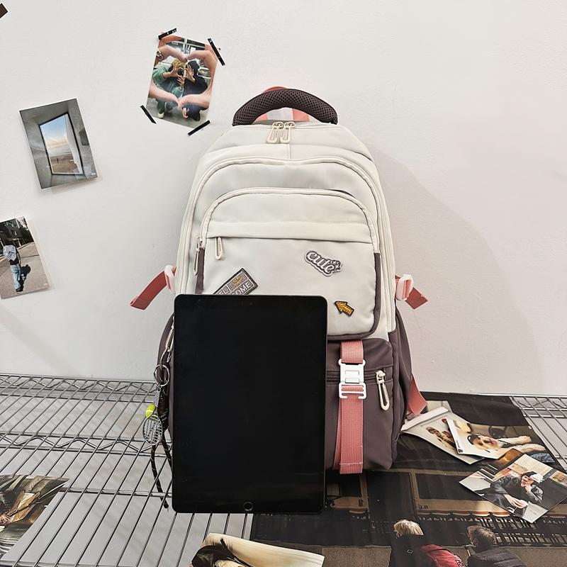 Color Block Schoolbag Middle School Student Backpack Men Women Large Capacity Backpack