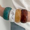 Boho Brown Acrylic Resin Bangles Hip Hop Wide Bangles New Metal Cuff Bangle