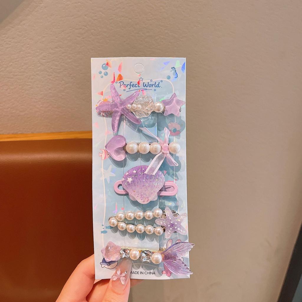 Summer Ocean Starfish Shell Hairpin Cute Children'S Hairpin Duck Beak Clip Pearl Hair Accessories Headgear Clip Girl