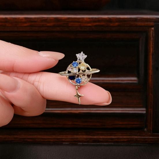 Lightweight Clothing Clasp Rhinestone Hollow Planet Brooch, Metal Lapel Pin for Men Women, Brooch Decorative Badge Clothes Bag Hat Scarf Suits Decor
