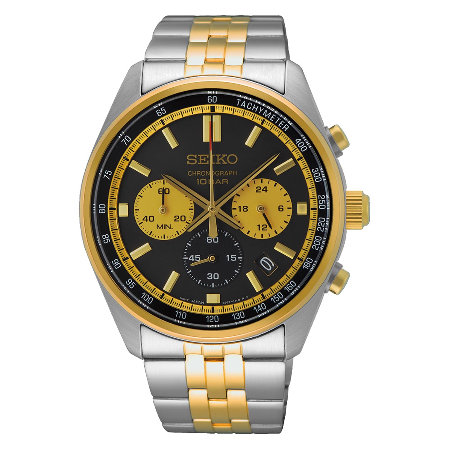 Seiko Chronograph Watch Silver Gold Black Dial SSB430P1