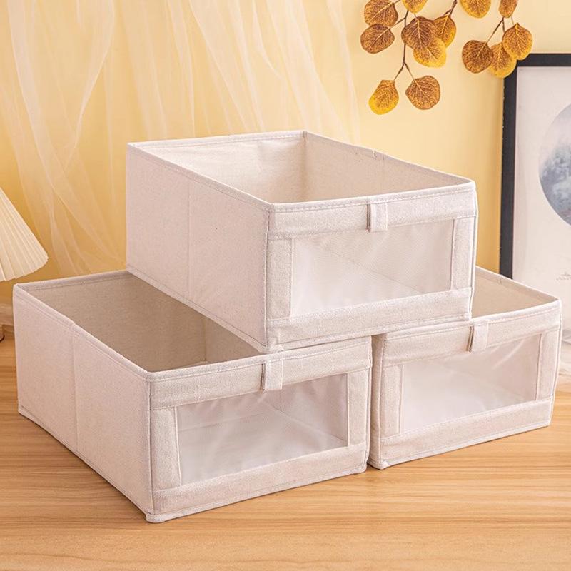 Foldable Cotton Linen Storage Box - Large Capacity Drawer Organizer for Clothes