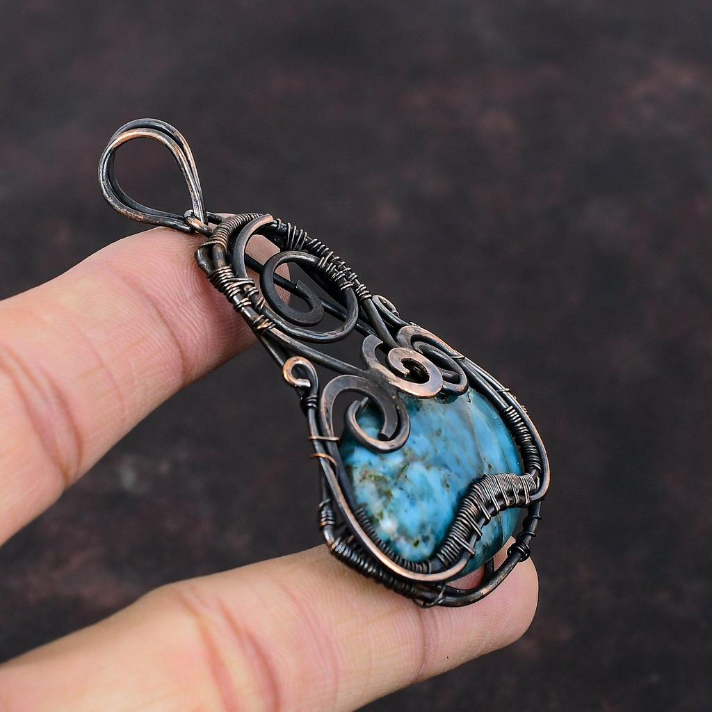 Neon Apatite Pendant Copper Wire Wrapped Pendant Designer Pendant Neon Apatite Jewelry Gemstone Pendant Handmade Copper Jewelry Wedding Gift