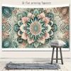 2D Watercolor Mandala Tapestry, Bohemian Teal Pink Flower Background Cloth
