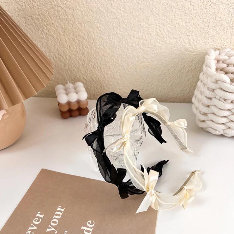 Fashion Bow Knot Headband Princess Temperament Simple Headdress Lace Mesh Hairband for Women Girls Hair Hoop Hair Accessory