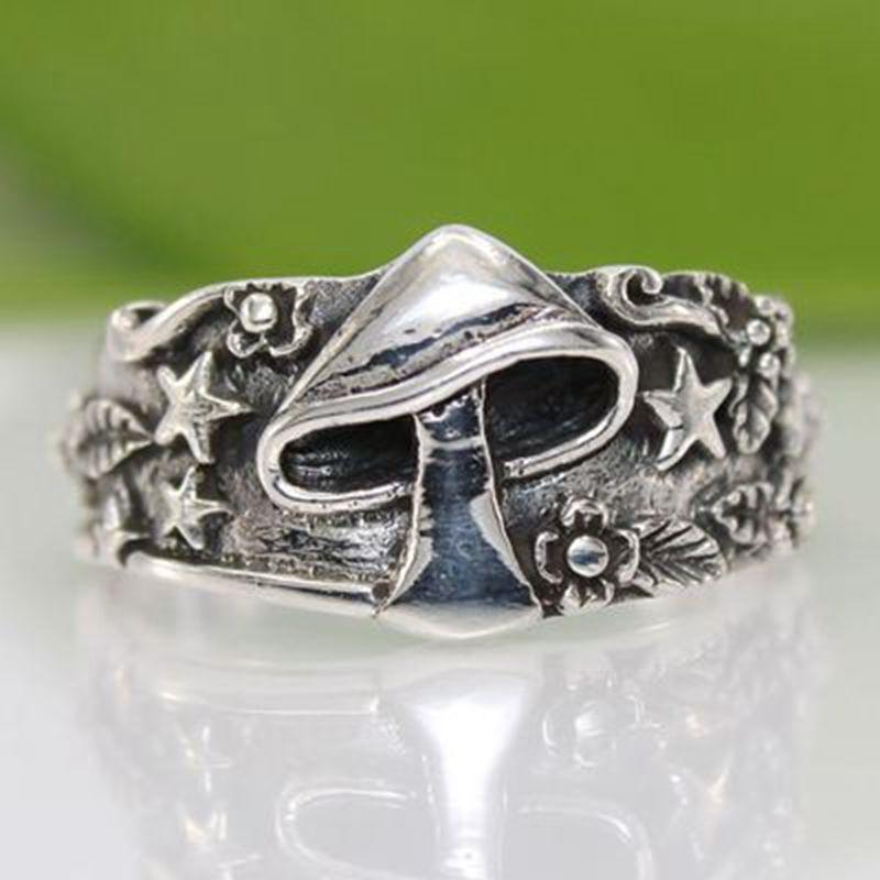 Neuer Stilvoller Retro Pilz Fünfzackiger Stern Ring Schmuck