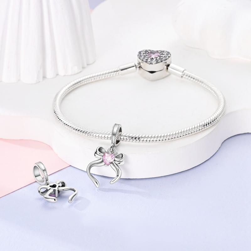 Compatible With Authentic Charm Bead Charms Pink Collection Copper Bow Charm Pendent Dangle Bead Bracelets Necklaces Do It Yourself Women Jewellery Gi