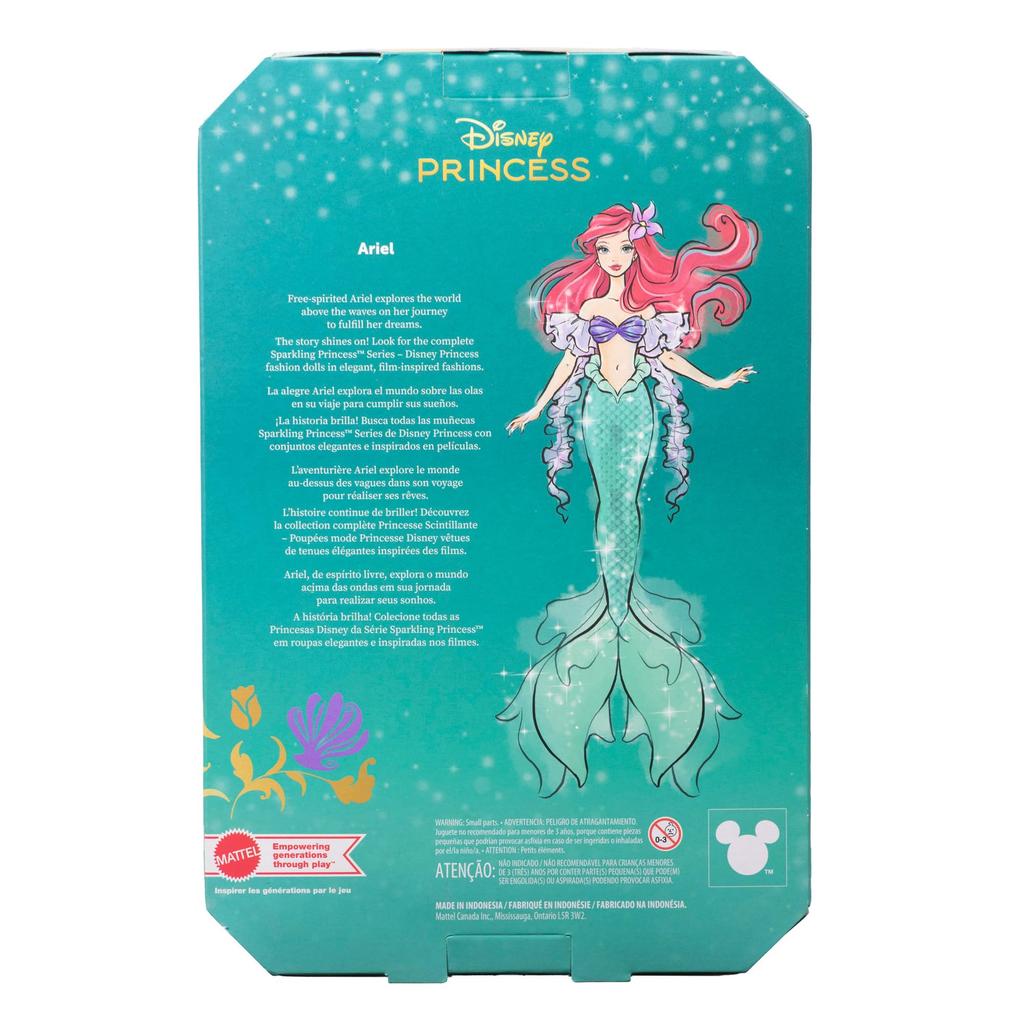 Mattel Disney Princess Ariel Deluxe Doll JLK25, Sparkling Mermaid Tail with Red Hair, Ages 4 and up, New
