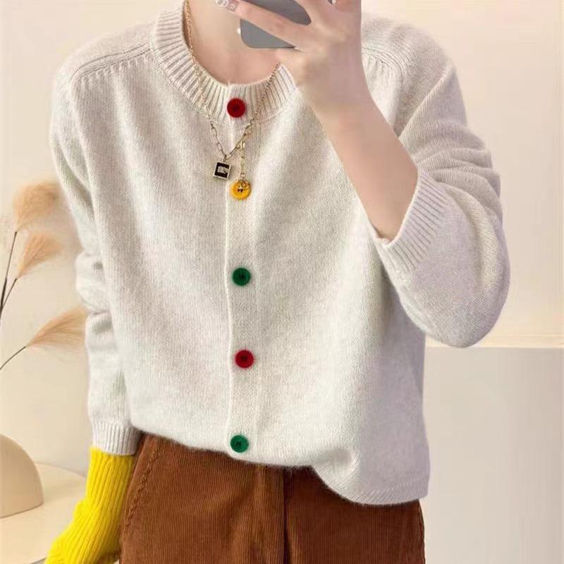 Retro color button knitted cardigan top women's early spring new fashion soft waxy loose sweater jacket tide