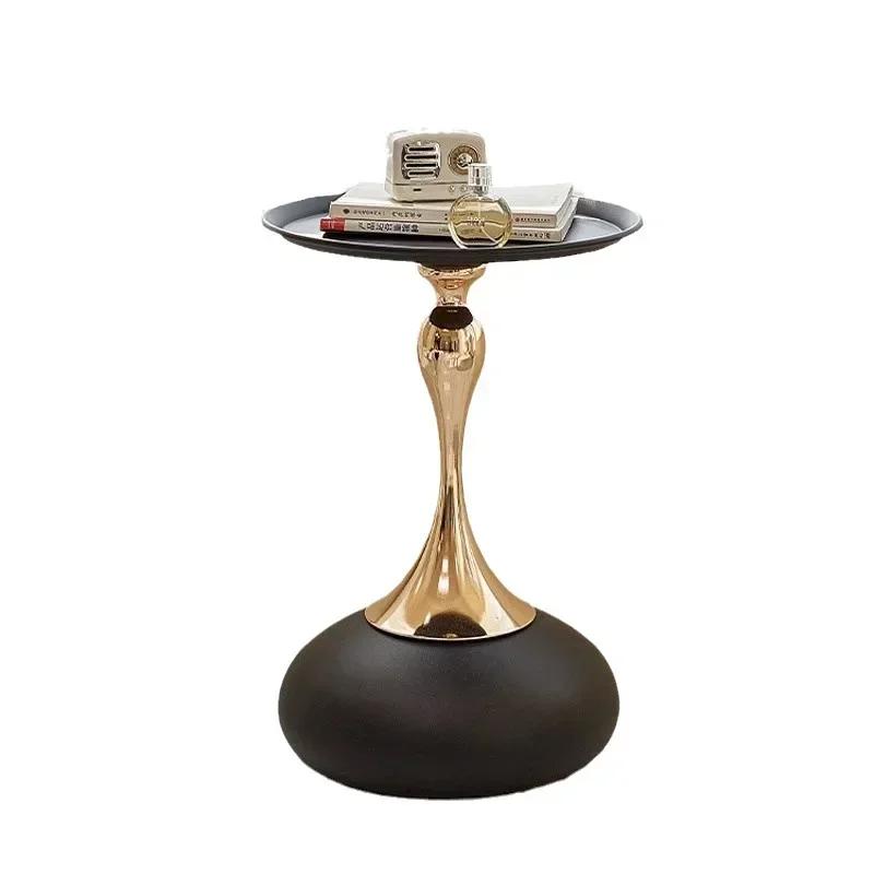 White Round Coffee Table w/ Golden Base - Modern Minimalist Side Table, No Assembly. Sturdy for Living Room, Office & More