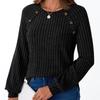 Long Sleeves Women's Crew Neck Button Splicing Temperament Commuter Pit Strip Casual Sweater Bottom Shirt
