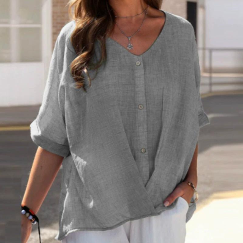 Women's Fashion Casual Summer Solid Color Print Short Sleeve V-Neck Blouses & Shirts