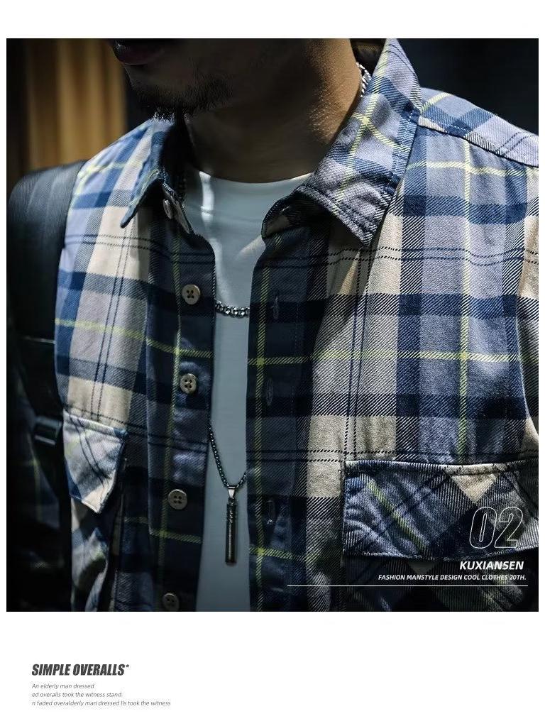 Men's Casual Japanese-Style Plaid Shirt - Long-Sleeved, Handsome, Versatile, Loose Fit Fashion for Students