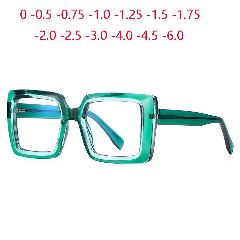 Transparent Green Frame Square Optical Glasses With Prescription Fashion Oversized Diopter Glasses For Women -0.5 -0.75 To -4.0