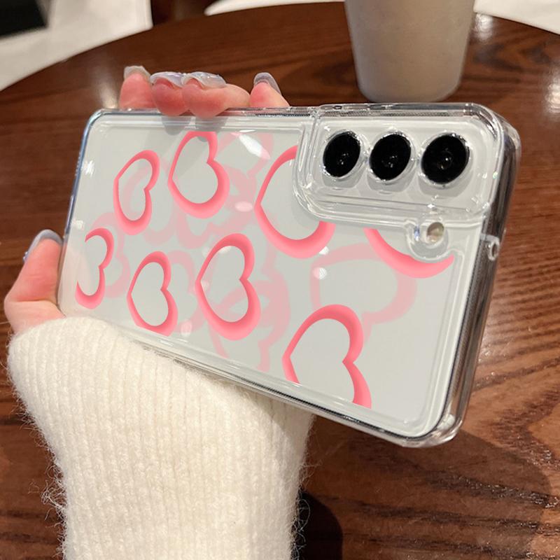 Heart Print Transparent Phone Case For Samsung Galaxy S25 S24 S22 Ultra S23 S24 FE A17 A56 A16 A36 A26 A55 A15 A25 A54 5G Shockproof Soft TPU Cover