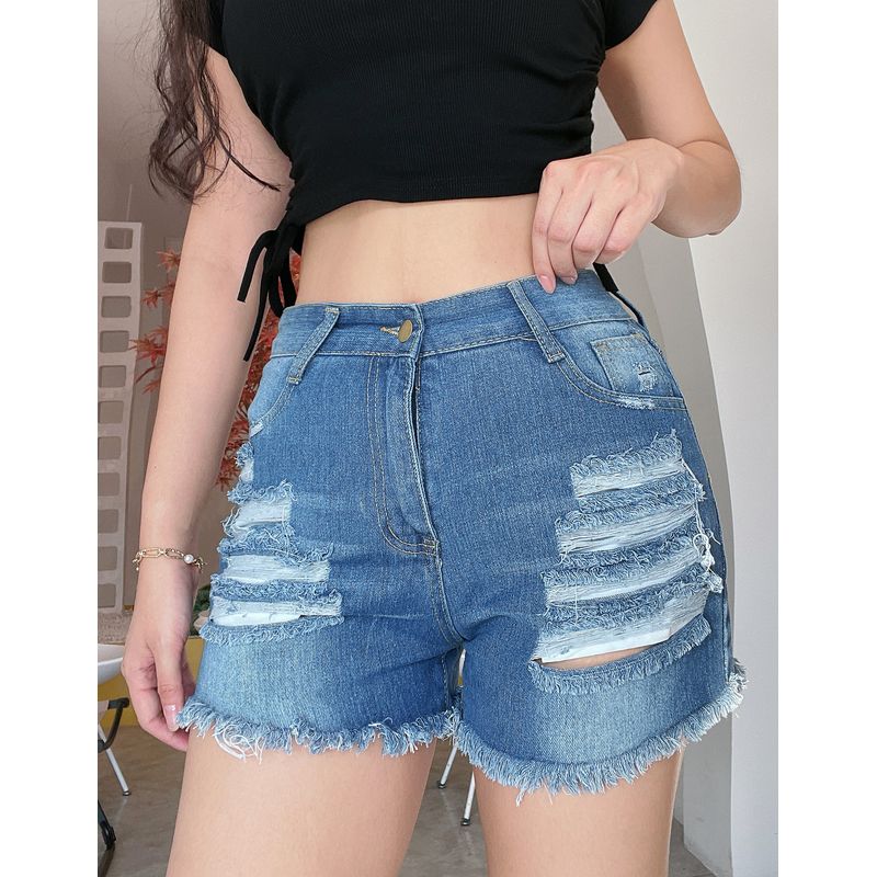 

Лю Мэймэй Рваные Джинсовые Шорты Плюс Сайз Сине-Серые Модные Свободного Кроя Сексуальные Амой 2023 Футляр Облегающие С Завышенной Талией Blue L